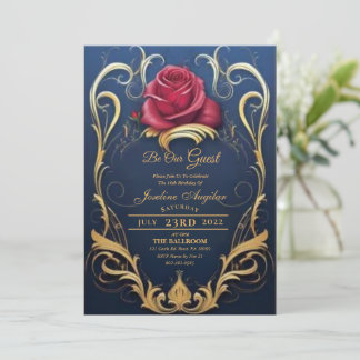 Beauty and the Beast Red Rose Sweet 16 Invitations Inbjudningar