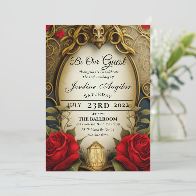 Beauty and the Beast Sweet 16 Invitations Inbjudningar (Stående Fram)