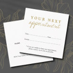 Beauty Appointation Card för enkel Elegant Vita Gu Tidsbeställning Kort<br><div class="desc">Ett enkelt anpassade för skönhetsalon (hår,  makeup,  nagel) för elegant. Elegantens utformning med ljusvit bakgrund och guld färgad text.</div>