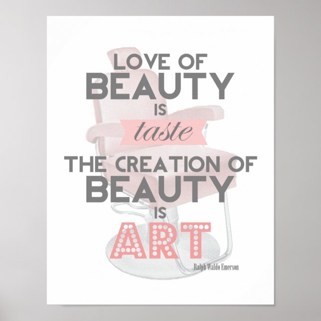 Beauty är Art Retro Quote Stylist Salon Print Poster (Framsidan)