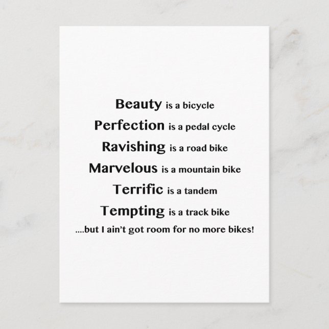 Beauty är en cykel vykort (Framsida)