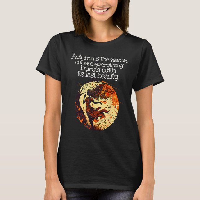 Beauty Autumn Lady in windy Leaves Season T Shirt (Framsida)