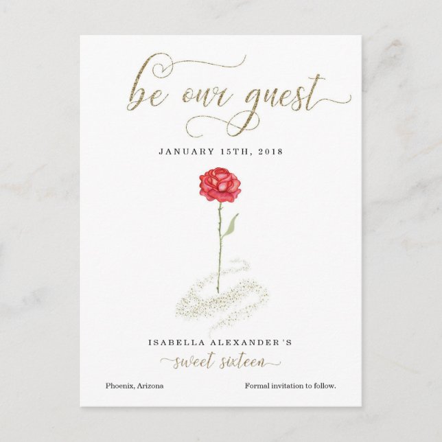 Beauty & Beast Sweet 16 Spara datum Meddelande Vykort (Framsida)