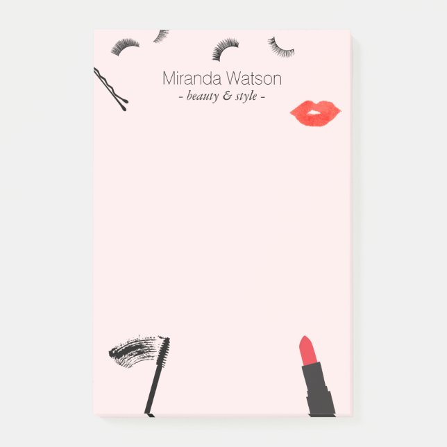 Beauty Biz Eyelash Läppar Mascara Makeup Rosa Post-it Block (Framsida)