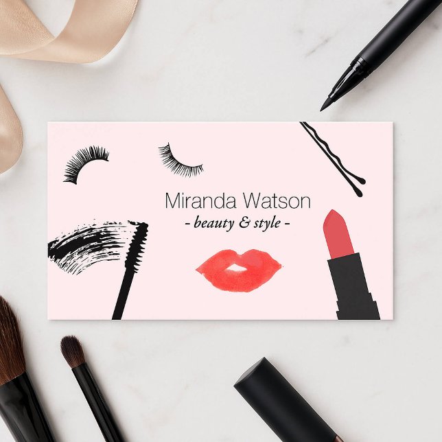 Beauty Biz Eyelash Läppar Mascara Makeup Rosa Visitkort (Skapare uppladdad)
