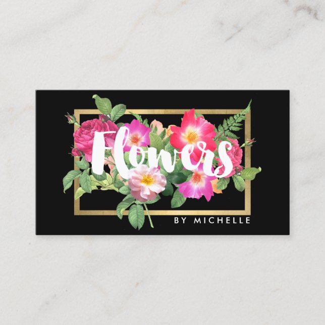 Beauty Blommigts Florist Black Visitkort (Framsida)