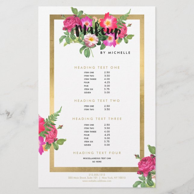 Beauty Blommigts Makeup Artist White Flygblad (Framsidan)