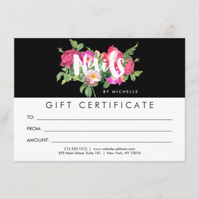 Beauty Blommigts Nail Salon Black Gift Certificate (Framsida)