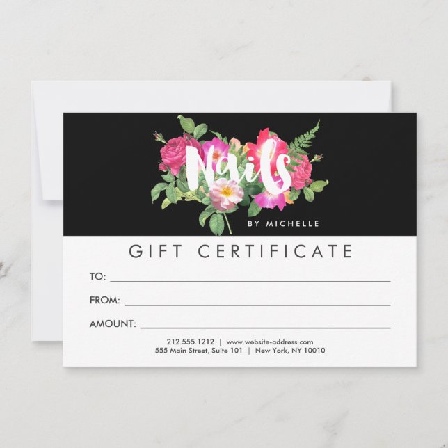 Beauty Blommigts Nail Salon Black Gift Certificate (Framsida)