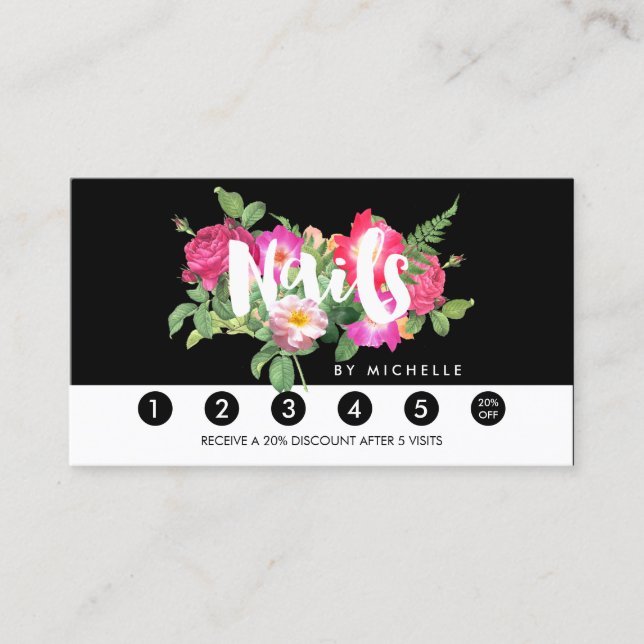 Beauty Blommigts Nail Salon Black Loyalty Card Lojalitetskort (Framsida)