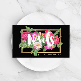Beauty Blommigts Nail Salon Black Visitkort