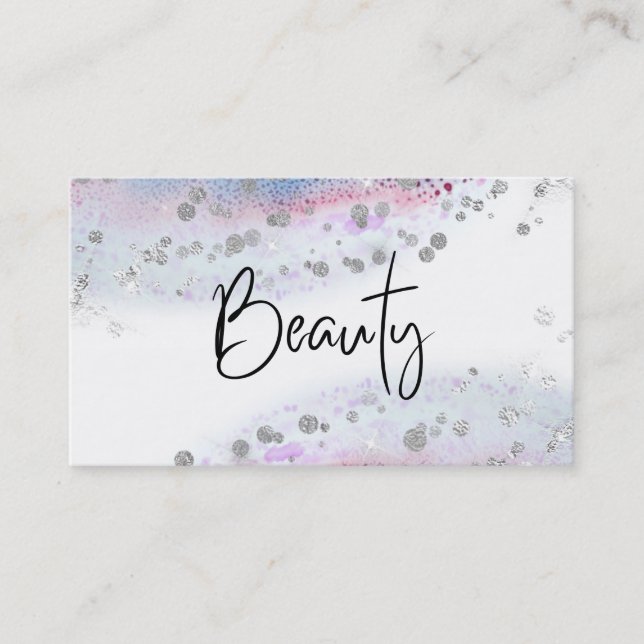 *~* BEAUTY Blue Pastel Watercolor Silver Glitter Visitkort (Framsida)