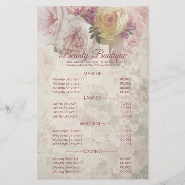 Beauty Boutique Cream Flower Pris List Flygblad (Framsidan)