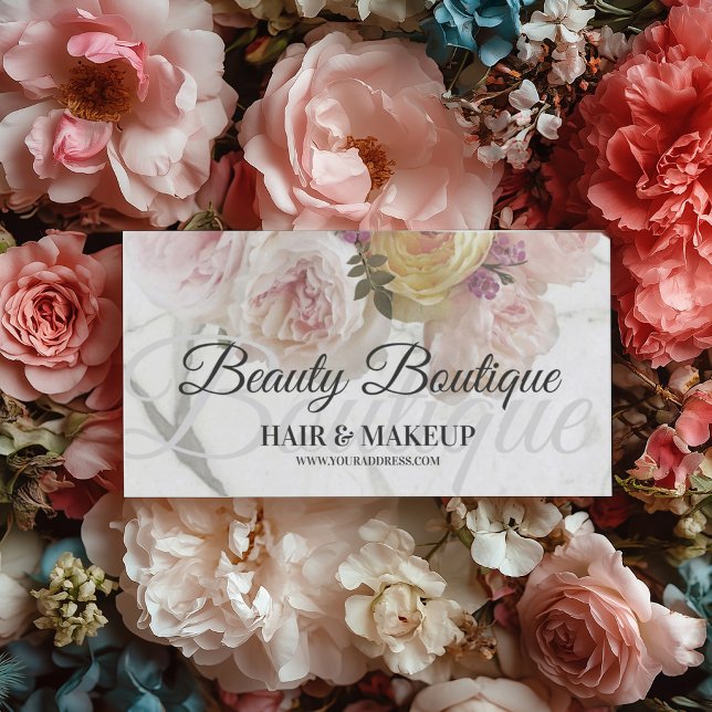 Beauty Boutique Marble Flower Makeup Hair Card Visitkort (Perfect for business)