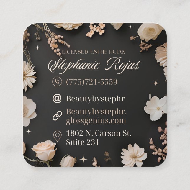 Beauty By Steph R Custom Ordered Square Business C Fyrkantigt Visitkort (Baksida)