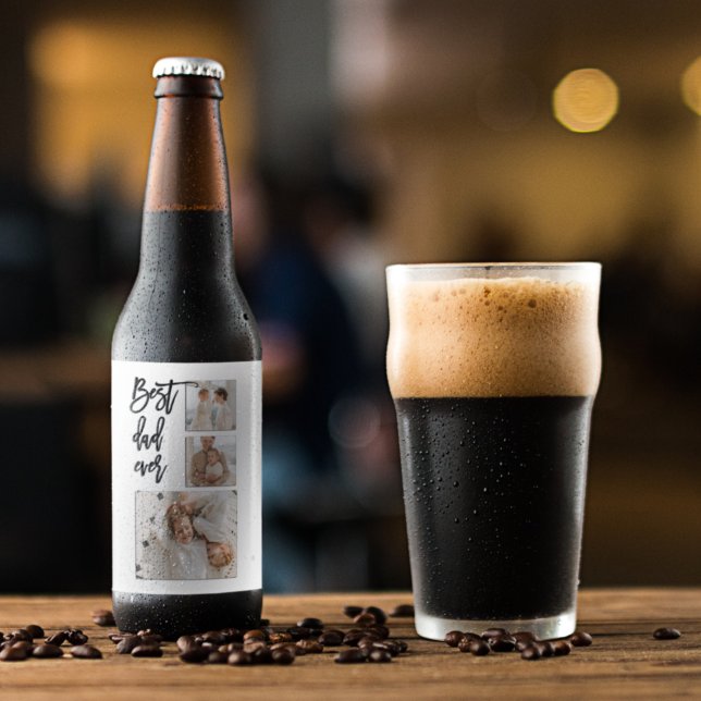 Beauty Collage Photo Best Pappa någonsin Gift Ölflaska Etikett (Skapare uppladdad)