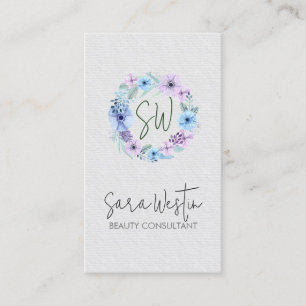 Beauty Consultant Beautician Flower Monogram Visitkort
