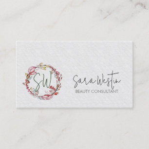 Beauty Consultant Beautician Flower Monogram Visitkort