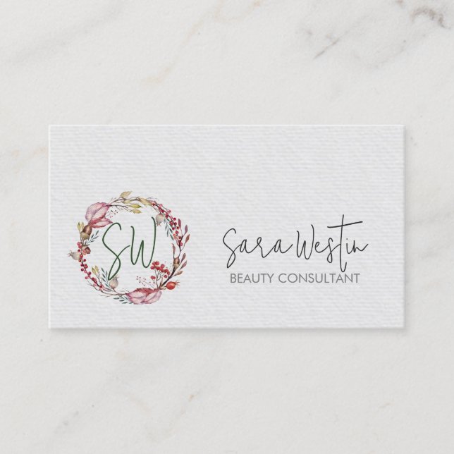 Beauty Consultant Beautician Flower Monogram Visitkort (Framsida)