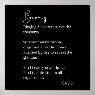 Beauty dikt poetry black white wall art dedecor poster
