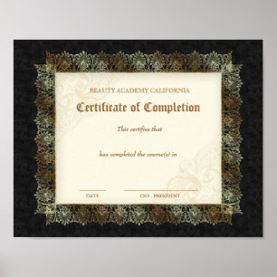 Beauty Diploma Certificate of Complete Black Poster
