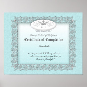 Beauty Diploma Certificate of Complete Blue Poster