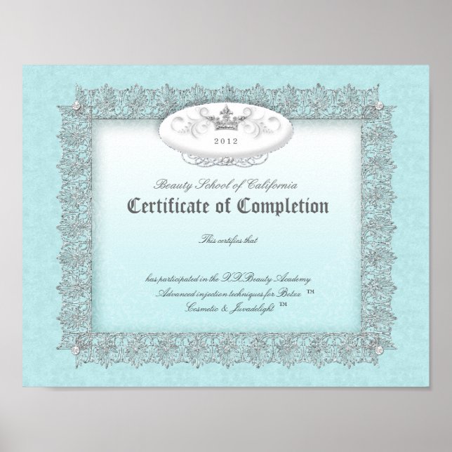 Beauty Diploma Certificate of Complete Blue Poster (Framsidan)