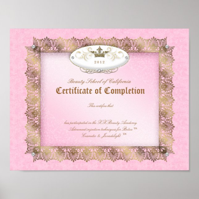 Beauty Diploma Certificate of Completion Pink Gold Poster (Framsidan)