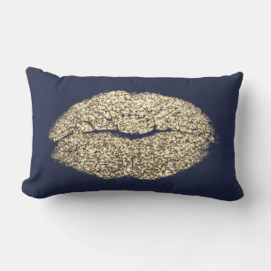 Beauty Faux Guld Lip Glitter Blue Navy Makeup Kiss Lumbarkudde