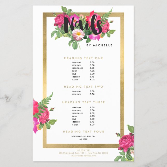 Beauty Florals Nagelsalong White Flygblad (Framsidan)