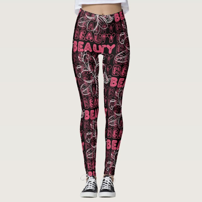 Beauty Flower Line Art Typography Leggings (Framsida)