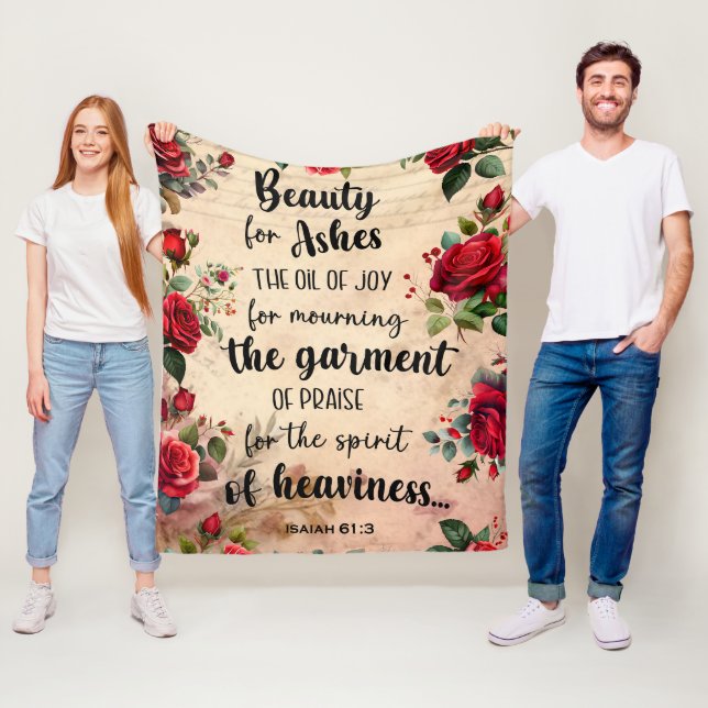 Beauty for Ashes, Isaiah 61:3, Ro Bible Verse Fleecefilt (På plats)