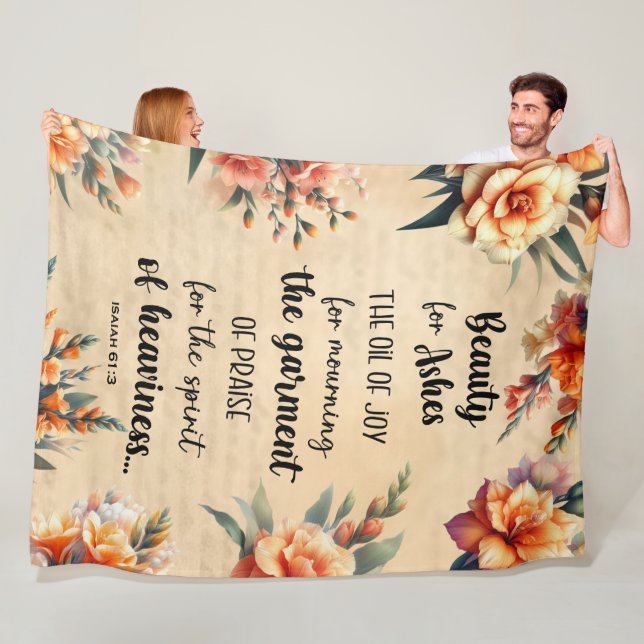 Beauty For Ashes, Isaiah 63:1, Blommigt Christian Fleecefilt (På plats)