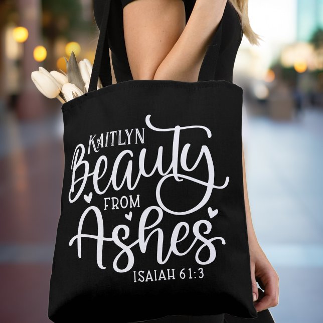 Beauty från Ashes Isaiah 61:3 Personligens Anpassn Tygkasse (Beauty from Ashes Isaiah 61:3 Bible Verse Inspirational Personalized Custom Tote Bag - Add your name)