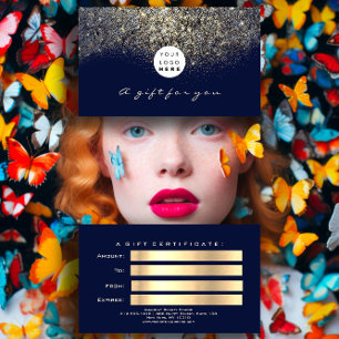 Beauty Gift Certificate Blue Navy Guld Lash Logoty Visitkort