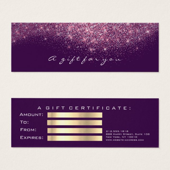 Beauty Gift Certificate Violet PinkLash Makeup Litet Visitkort (Framsida & baksida)