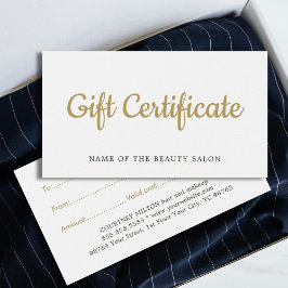 Beauty Gift-kort för Elegant White Faux Guld Visitkort