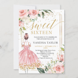 Beauty Girl dress  blommigt guld sweet sixteen Inbjudningar