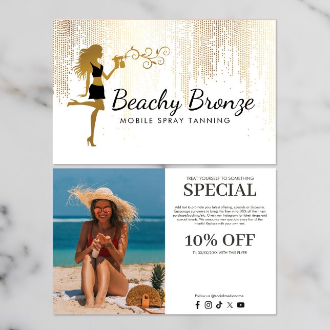 Beauty Girl Guld Bronze Rain Mönster Spray Tanning Flygblad (Skapare uppladdad)