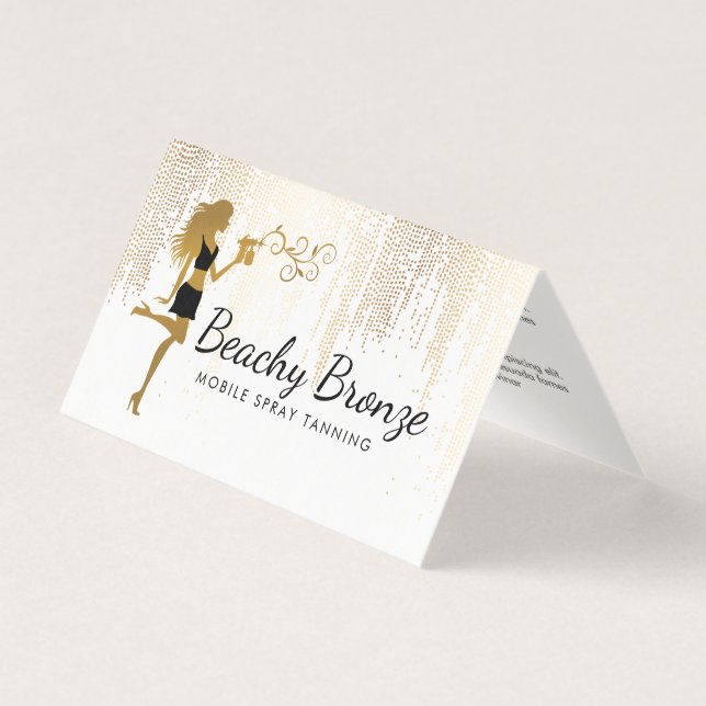 Beauty Girl Guld Bronze Rain Mönster Spray Tanning Kort (Framsida)