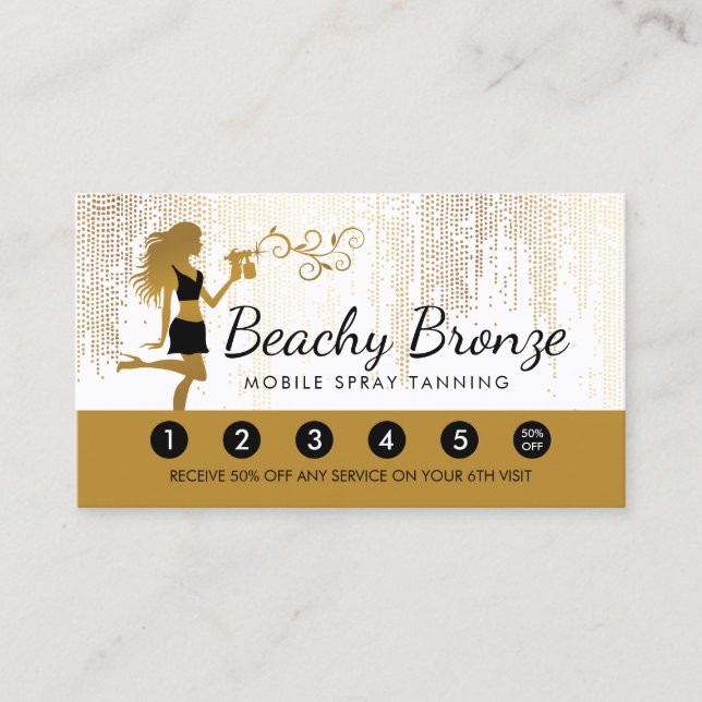 Beauty Girl Guld Bronze Rain Mönster Spray Tanning Visitkort (Framsida)
