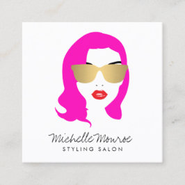 Beauty Girl Hair Stylist Salon Mode Rosa Fyrkantigt Visitkort