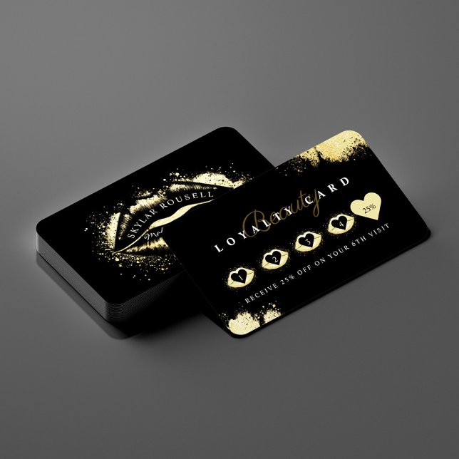 Beauty Guld Dusted Läppar Black & Guld Luxurie Lojalitetskort (Skapare uppladdad)