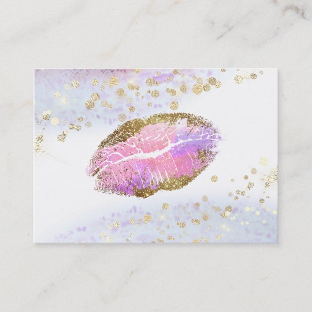 *~* Beauty Guld Pastel Glitter Rosa Läppar Makeup Visitkort (Framsida)