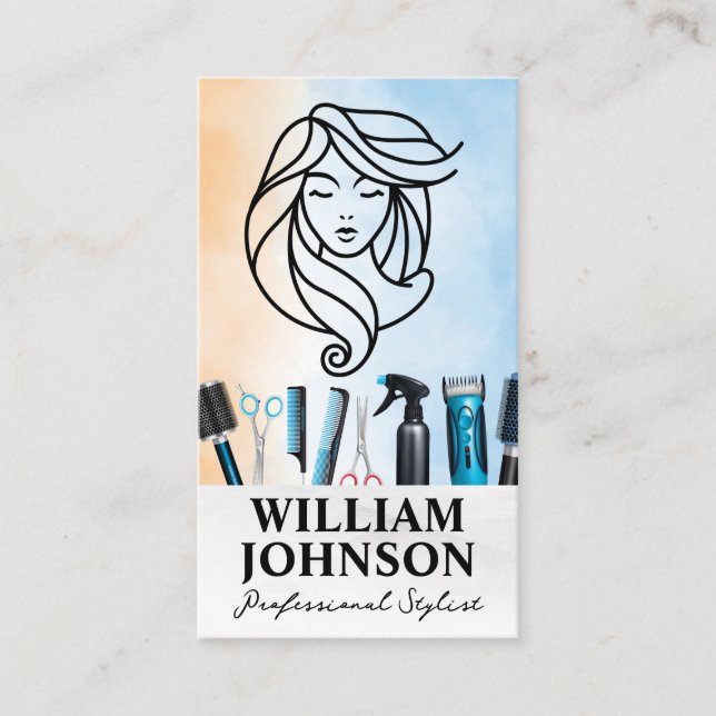 Beauty Hair Logotyp | Hair Care Verktyg Visitkort (Framsida)