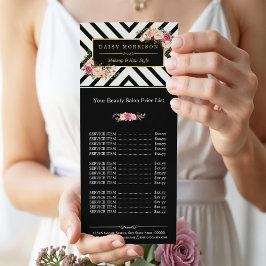 Beauty Hair Salon Guld Blommigt Rand Pris List Reklamkort