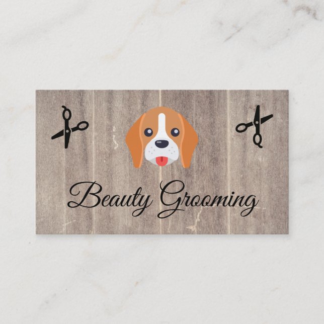 Beauty Hund Groomer Elite Shears Wood Trim Visitkort (Framsida)