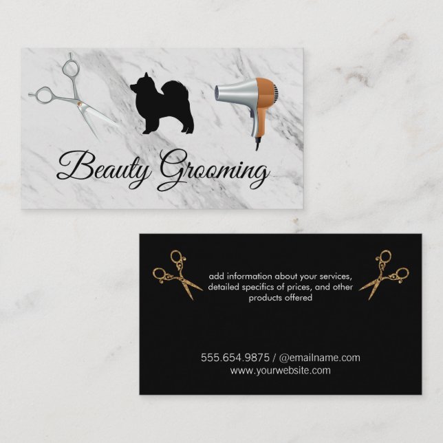 Beauty Hund Groomer Shears and Hair Dryer Visitkort (Fram/baksida)