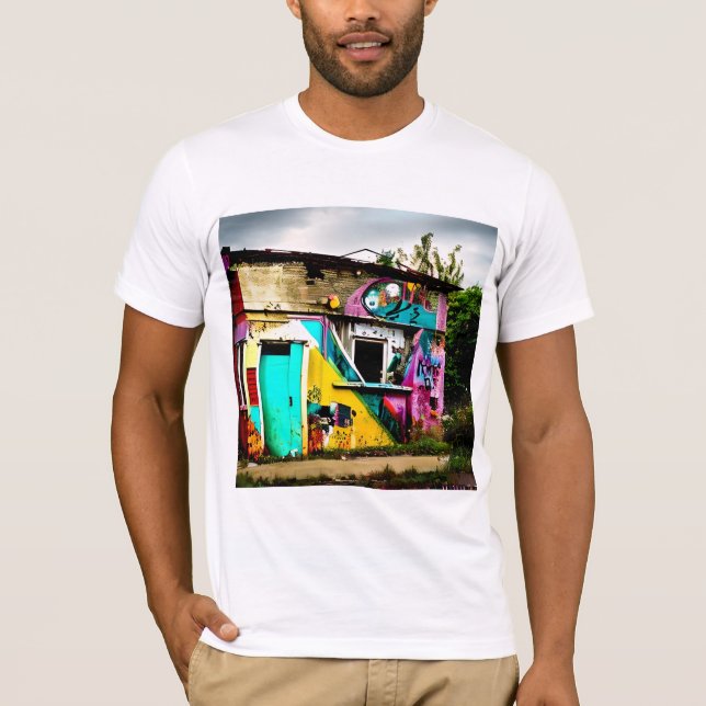 Beauty in Destruction Colorful Graffiti Abandoned T Shirt (Framsida)