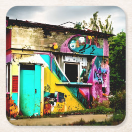 Beauty in Destruction Colorful Graffiti Abandoned Underlägg Papper Kvadrat